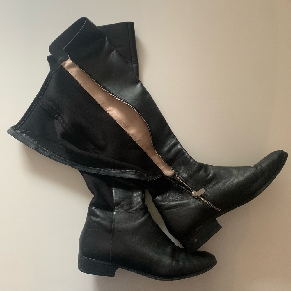 Michael Kors | Size 11 Knee high black leather flat boots | Zip up | Some damage
